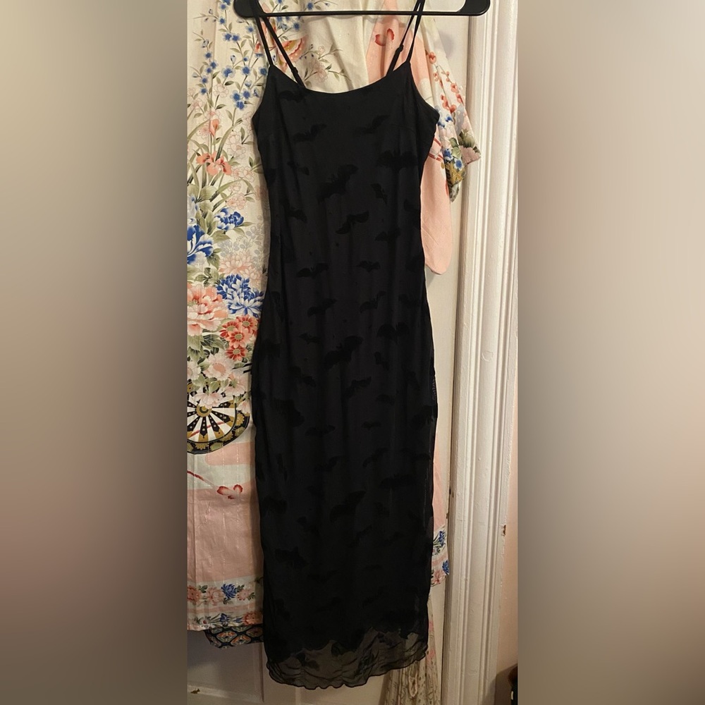 Spaghetti strap maxi dress with velvet bats 🦇